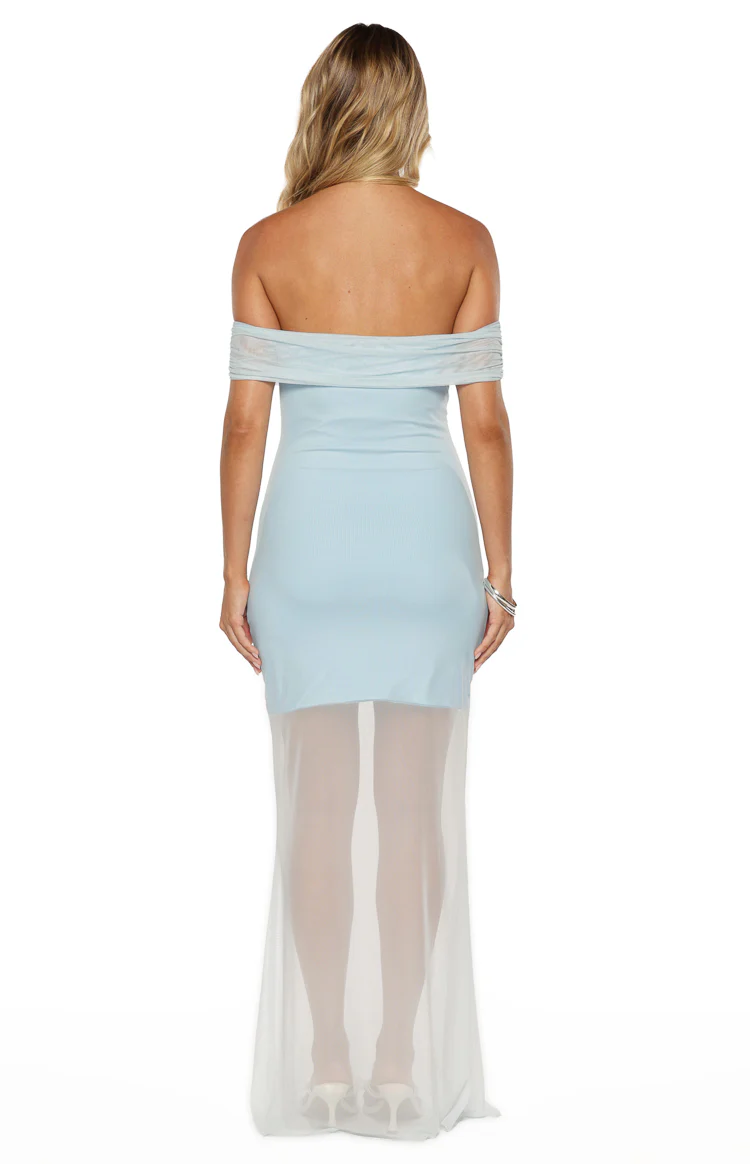 Tabitha Blue Off Shoulder Mesh Maxi Dress - Image 4