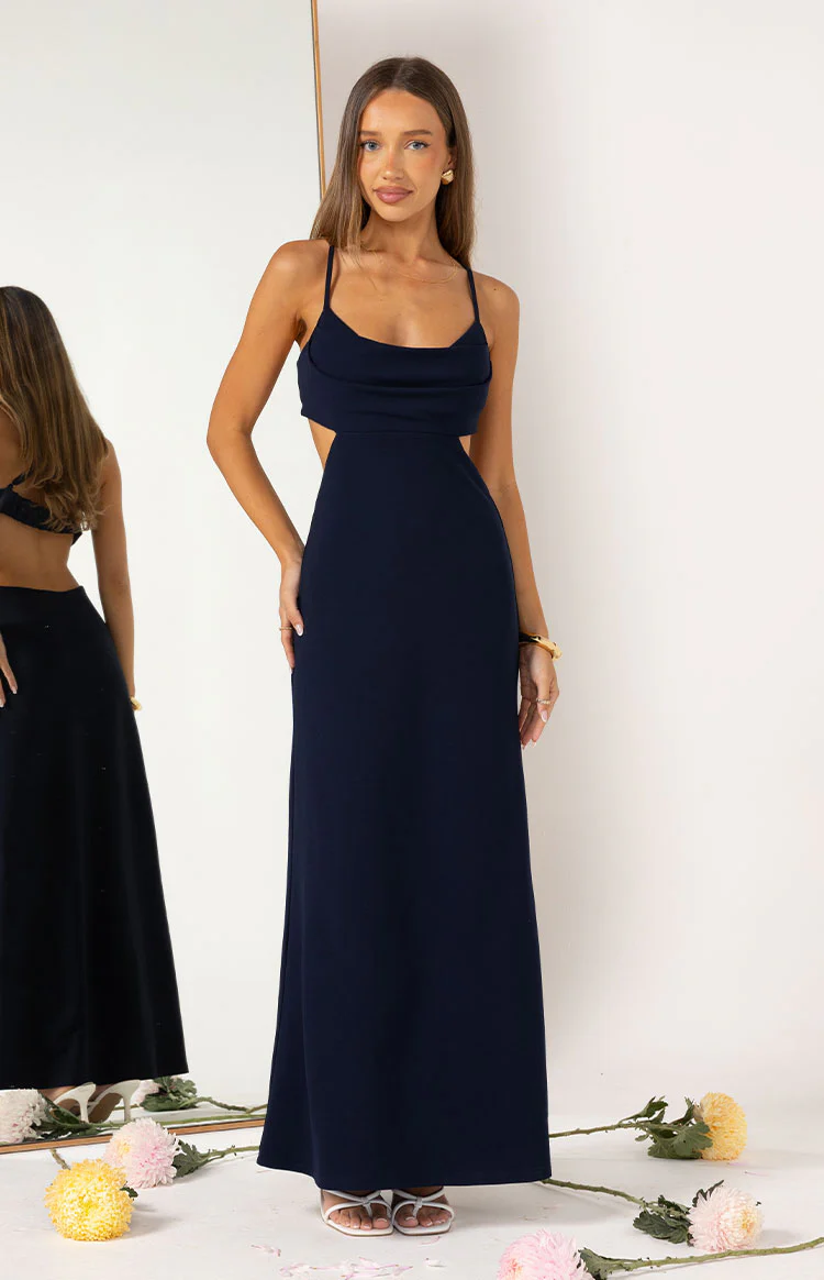 Taleah Navy Crepe Formal Maxi Dress - Image 7