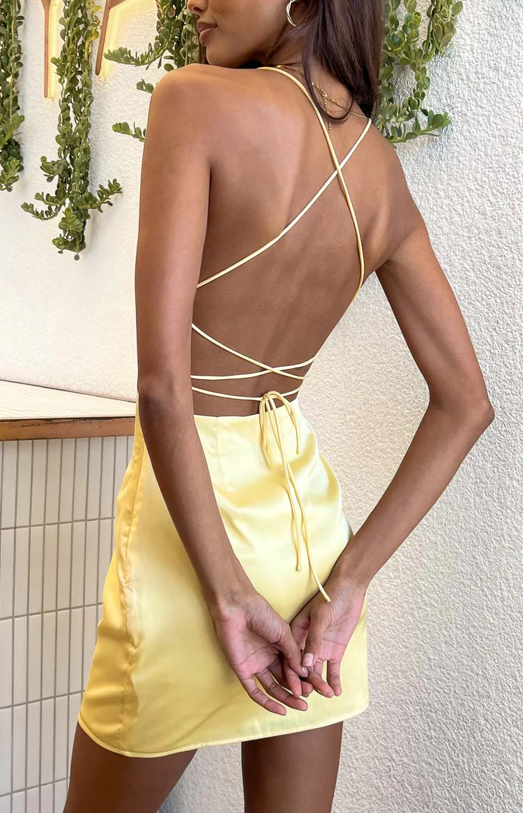 Tao Yellow Lace Up Mini Dress - Image 6