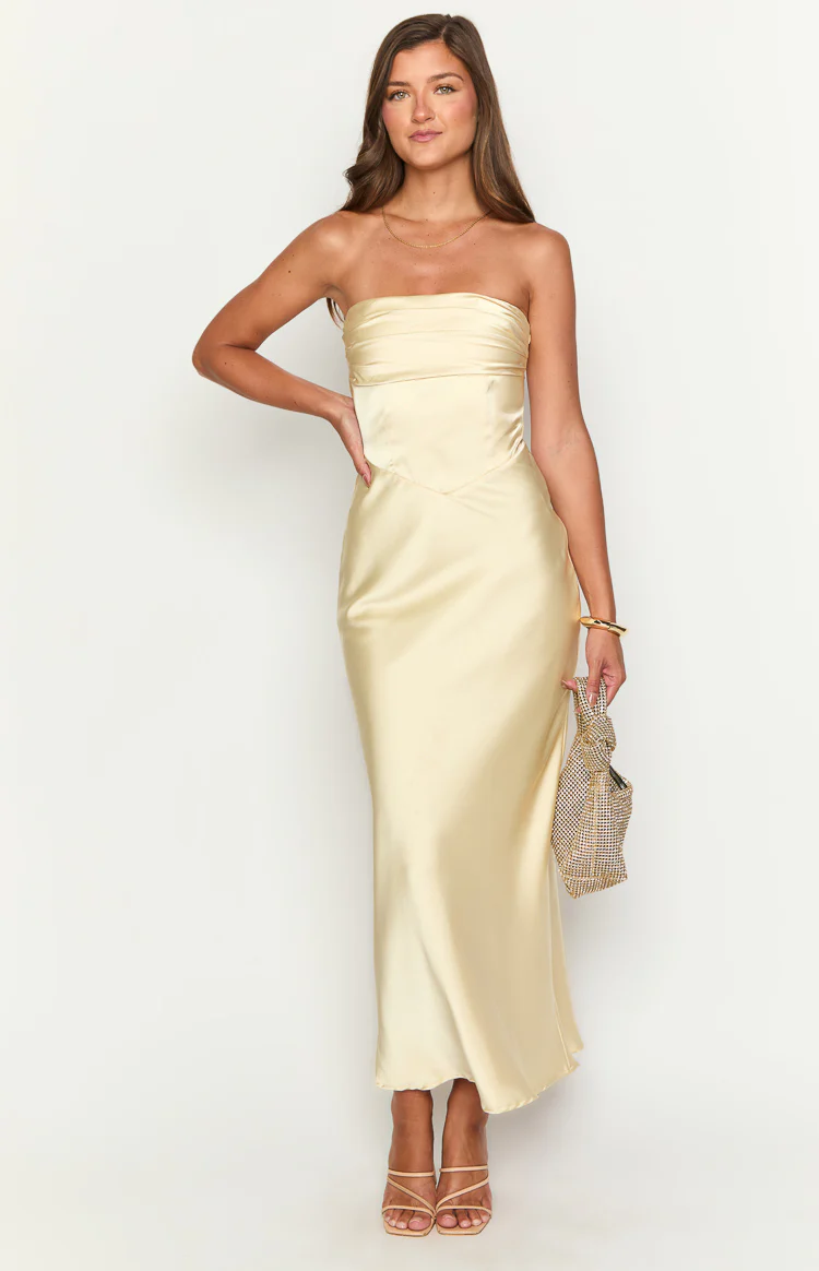 Tasha Yellow Strapless Maxi Dress - Image 3