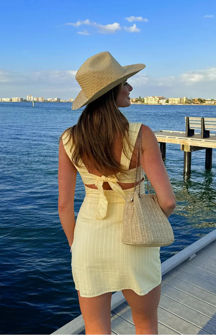 Taylor Yellow Tie Back Mini Dress - Image 10