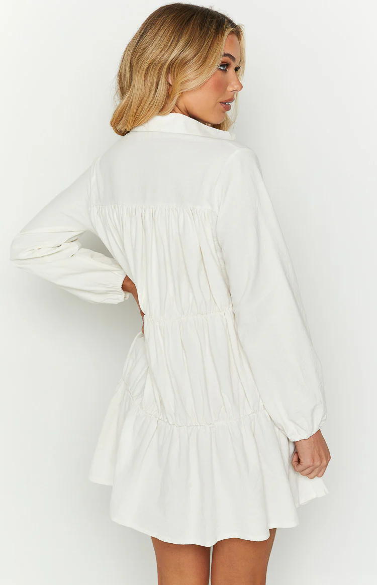 Theodossia Tiered Long Sleeve Dress White - Image 14