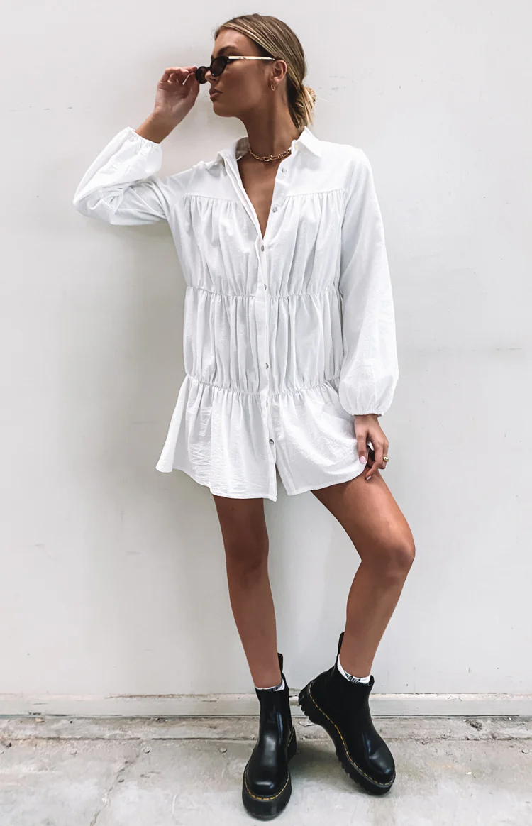 Theodossia Tiered Long Sleeve Dress White - Image 16