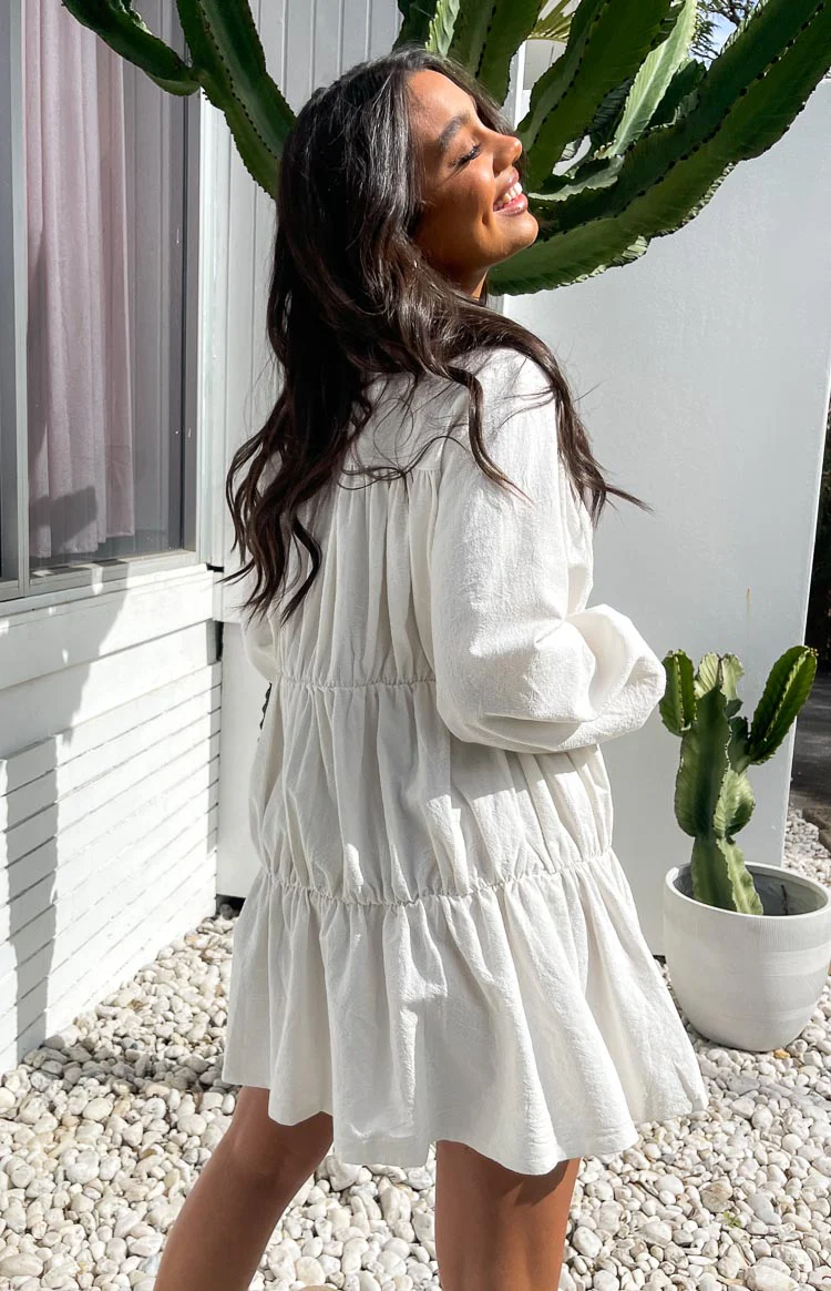 Theodossia Tiered Long Sleeve Dress White - Image 3