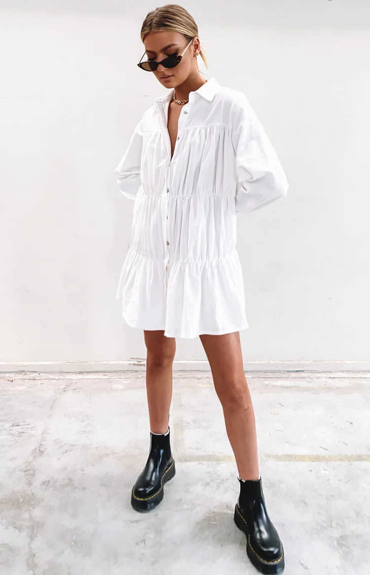Theodossia Tiered Long Sleeve Dress White - Image 5