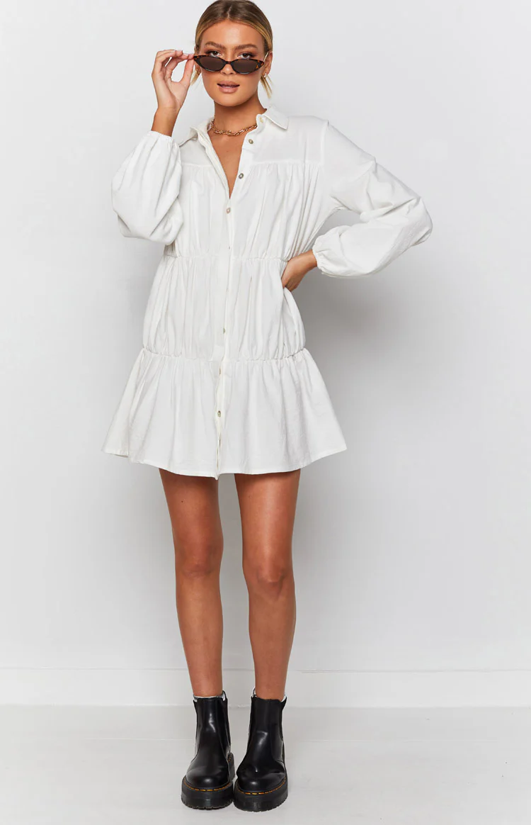 Theodossia Tiered Long Sleeve Dress White - Image 6