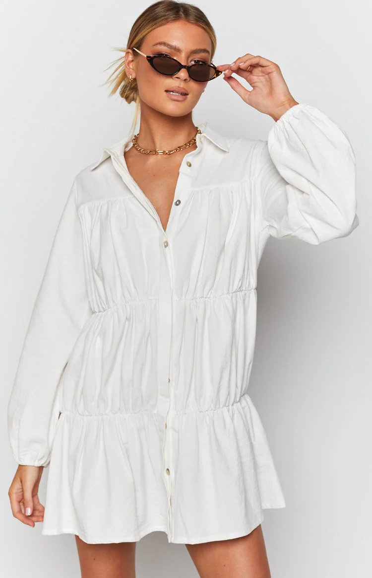 Theodossia Tiered Long Sleeve Dress White - Image 7