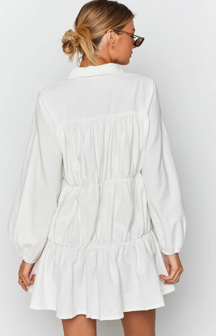 Theodossia Tiered Long Sleeve Dress White - Image 9