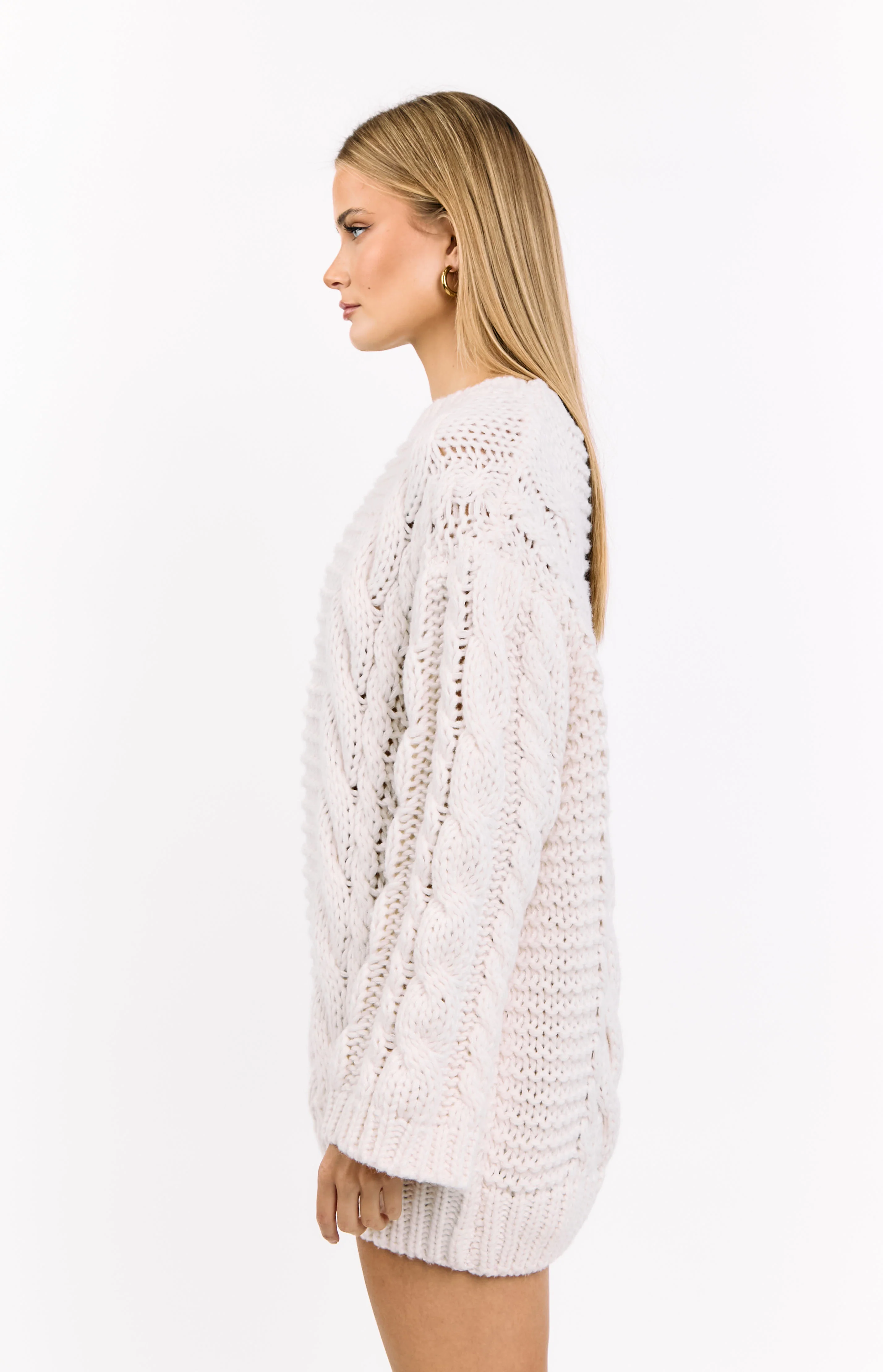 Thursdays Cream Cable Knit Sweater Dress - Image 3