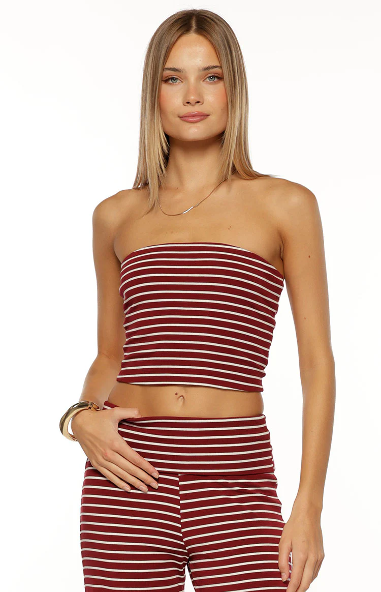 Vaeda Burgundy Stripe Strapless Tube Top - Image 2