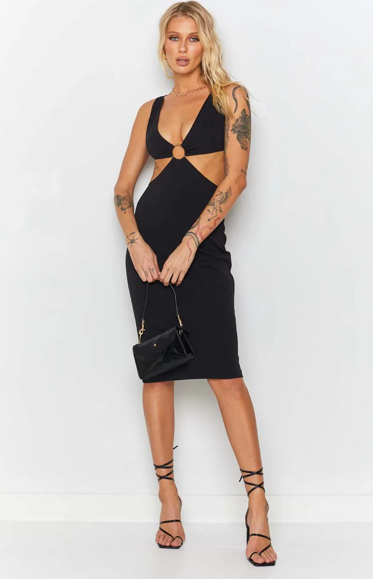 Valley Midi Dress Black - Image 3