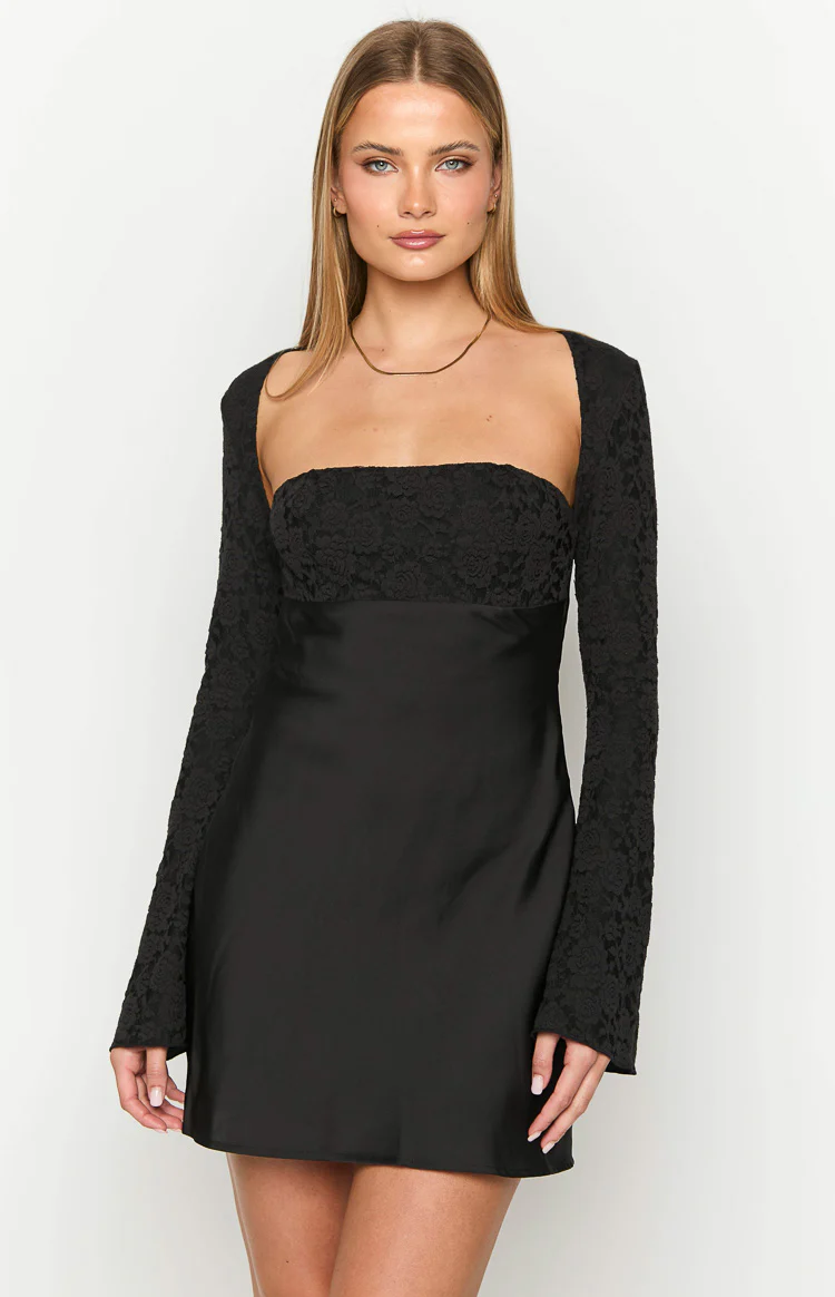 Vanette Black Long Sleeve Mini Dress - Image 2