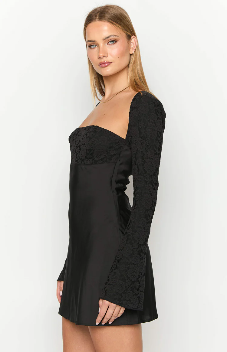 Vanette Black Long Sleeve Mini Dress - Image 4