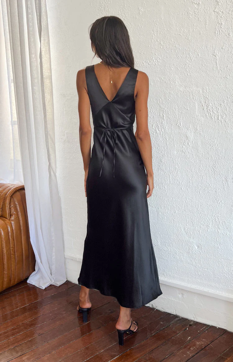 Verlaine Black Satin Maxi Dress - Image 11