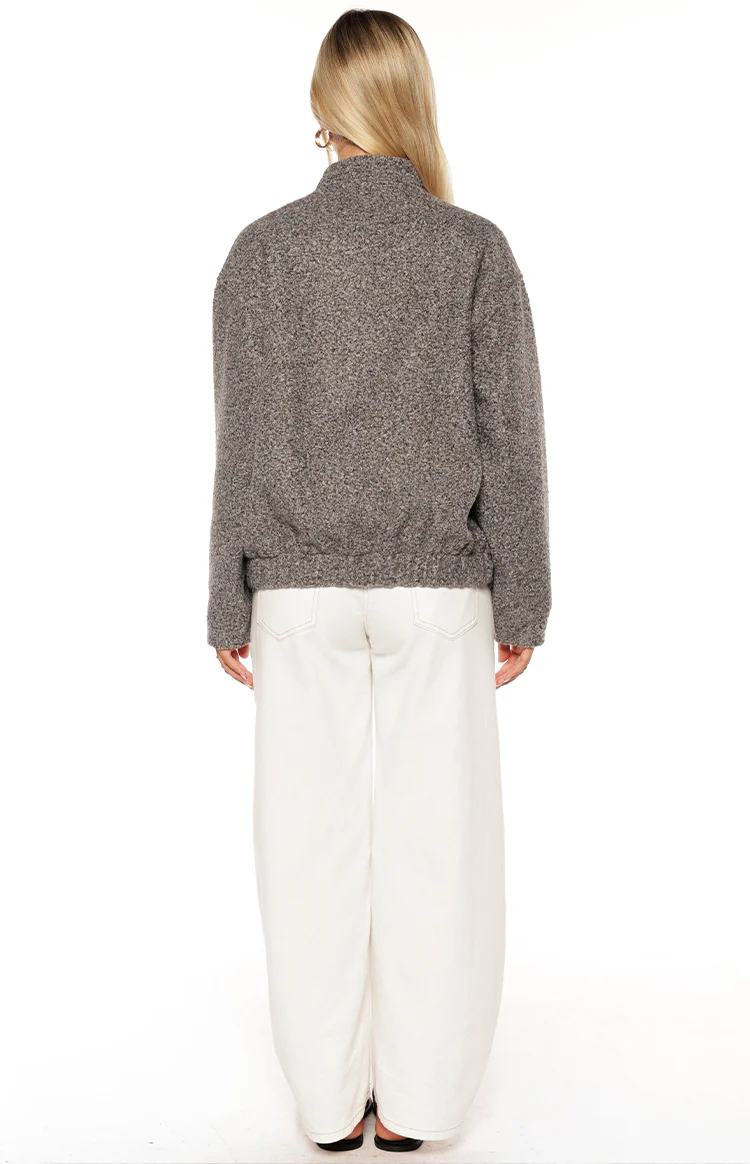 Warren Grey Boucle Button Up Bomber Jacket - Image 7