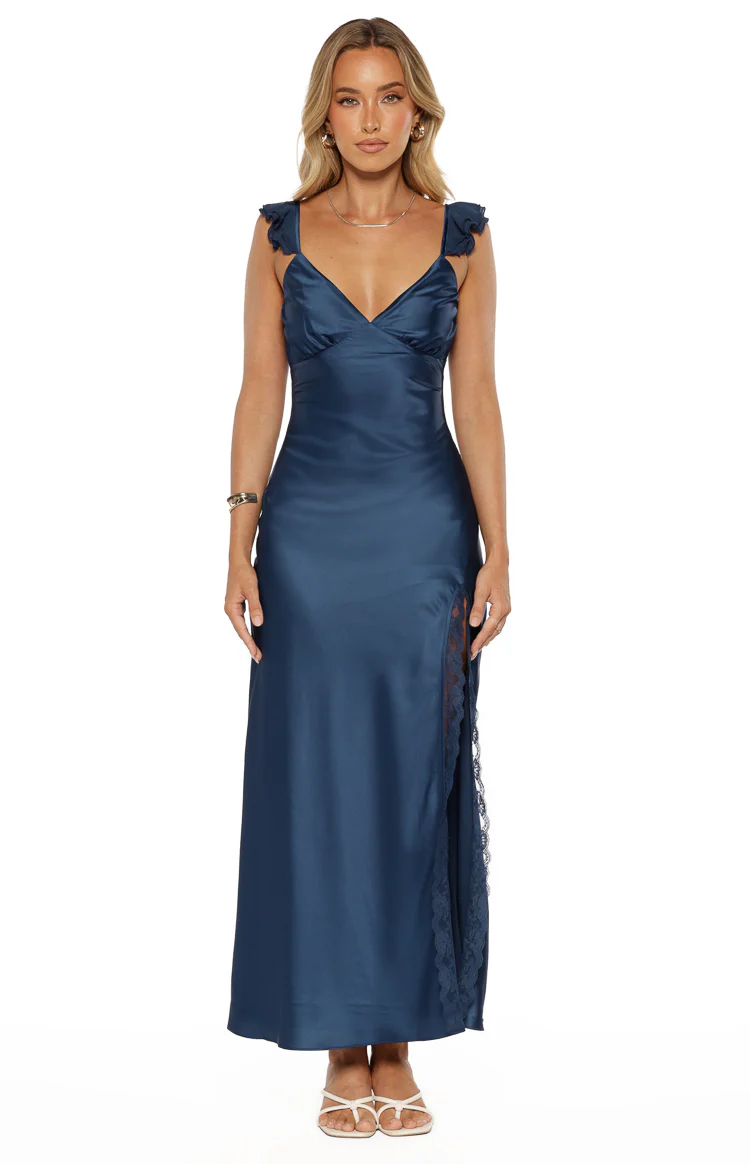 Wendy Navy Satin Maxi Dress - Image 2