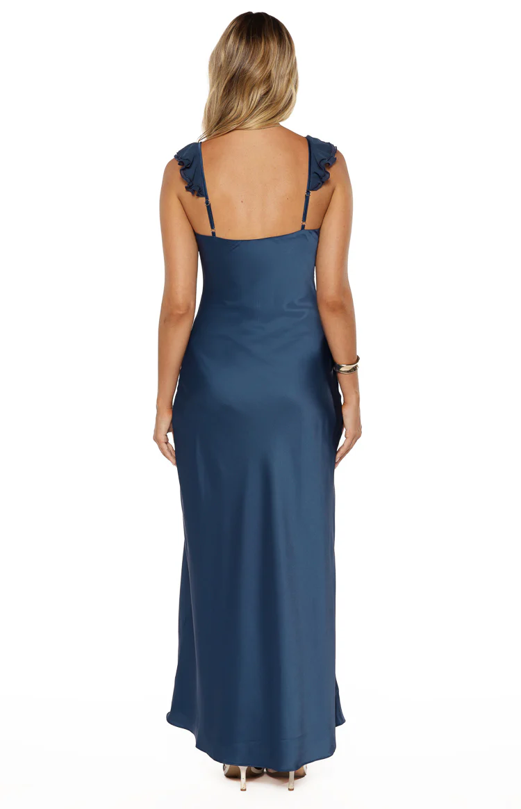 Wendy Navy Satin Maxi Dress - Image 4