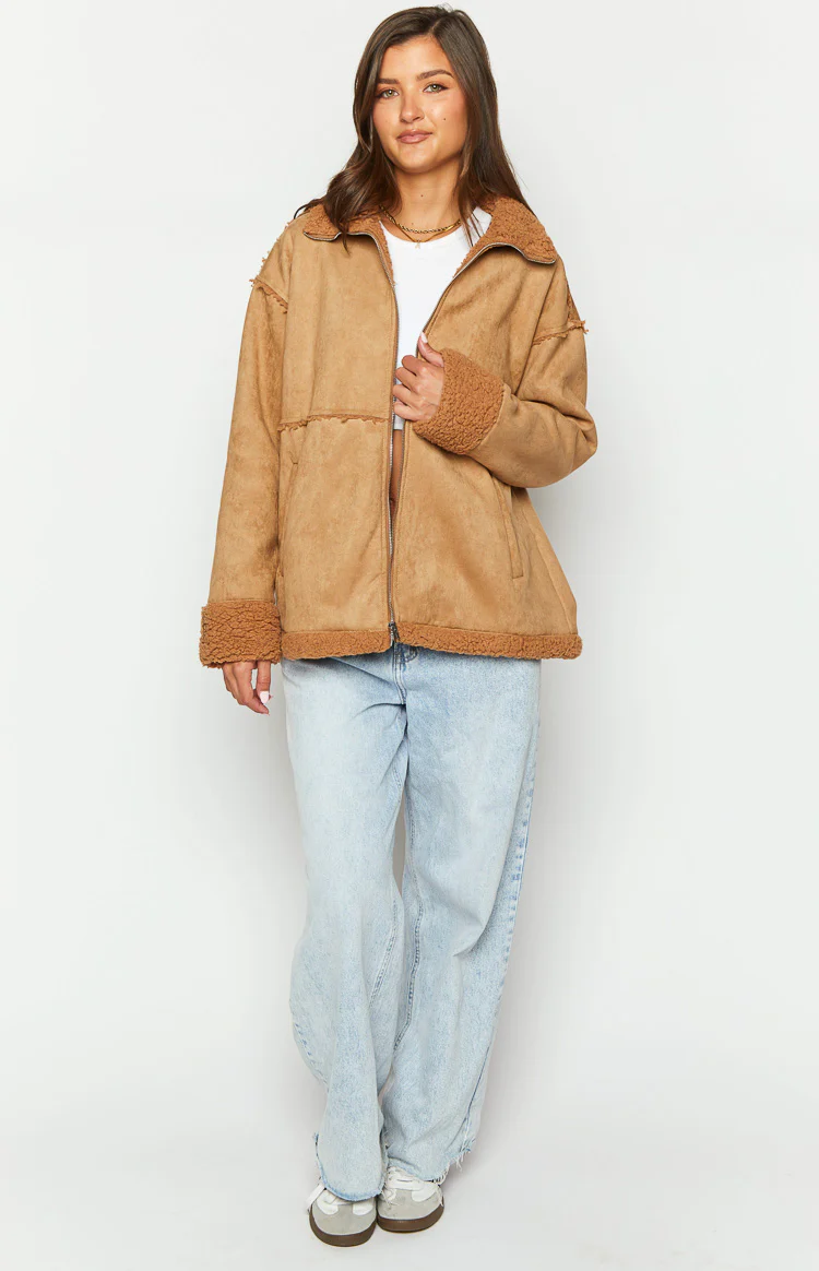 Willow Brown Suede Fur Jacket - Image 3
