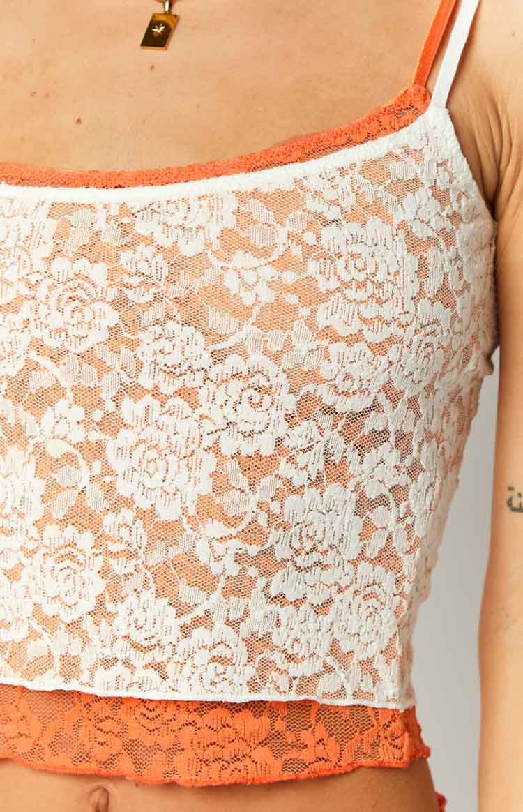 Willow Orange Contrast Lace Tank Top - Image 7