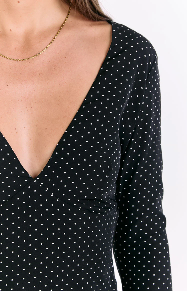 Winston Black Polka Dot Long Sleeve Mini Dress - Image 6