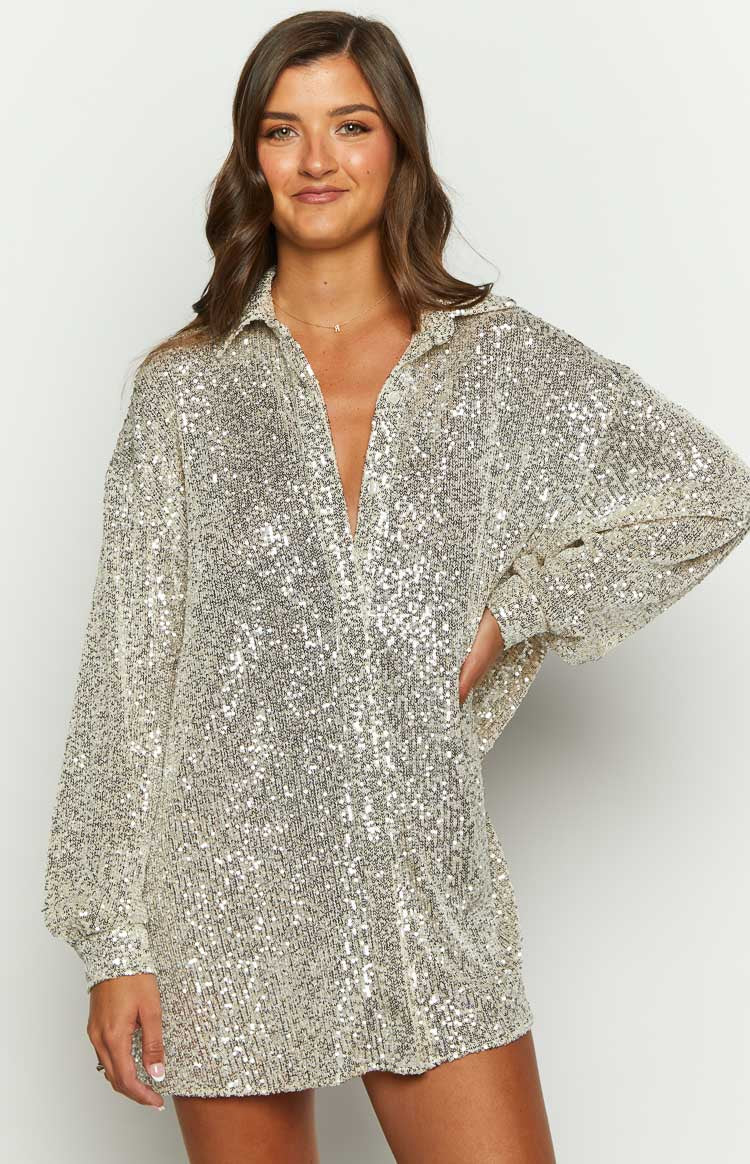Zariah Gold Sequin Long Sleeve Shirt - Image 3