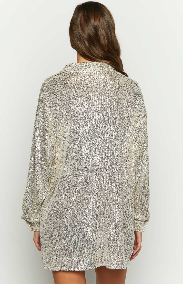 Zariah Gold Sequin Long Sleeve Shirt - Image 5
