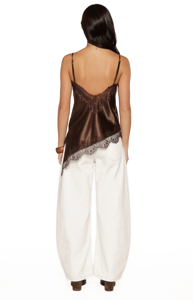Ziva Brown Satin Lace Asymmetrical Top - Image 10
