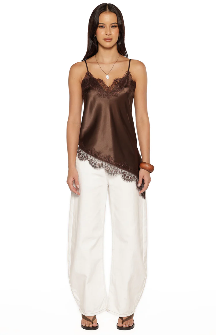 Ziva Brown Satin Lace Asymmetrical Top - Image 8