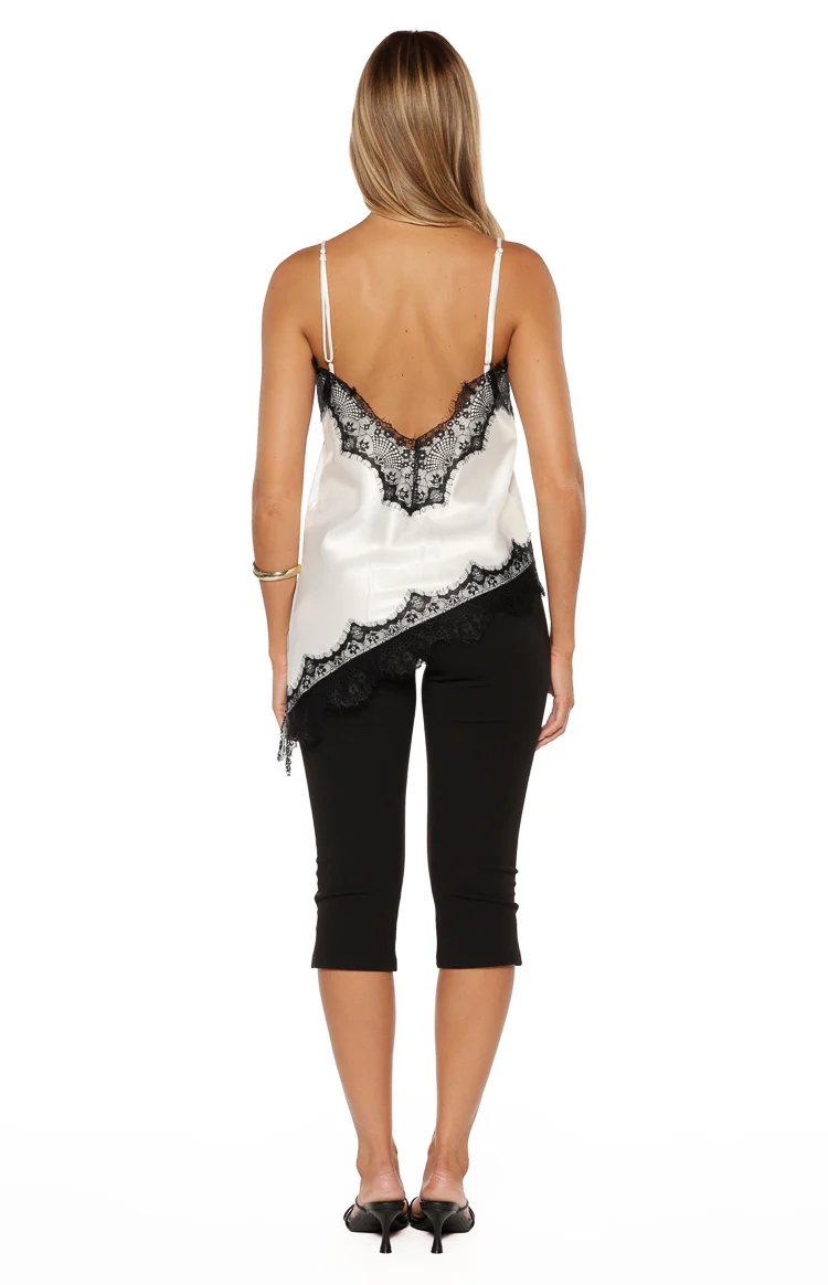 Ziva White Satin Lace Trim Asymmetrical Top - Image 4